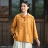 Algodón cáñamo mujer nuevo estilo literario vintage manga larga con capucha sudadera suelta casual lijado lino top blusa details Picture